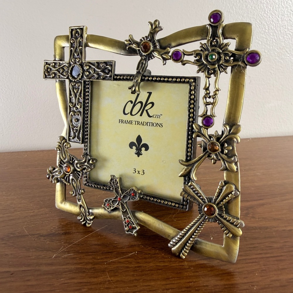 CBK Ltd Frame Traditions Jeweled Cross 3x3 Picture Frame Christian Religious